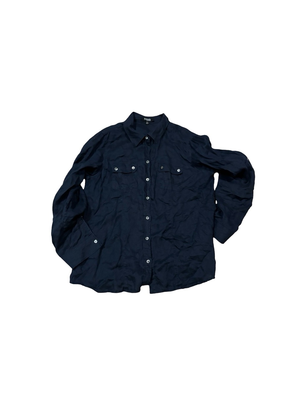 Threads linen navy shirt - Saks Fifth Avenue linen top - navy blouse size xl